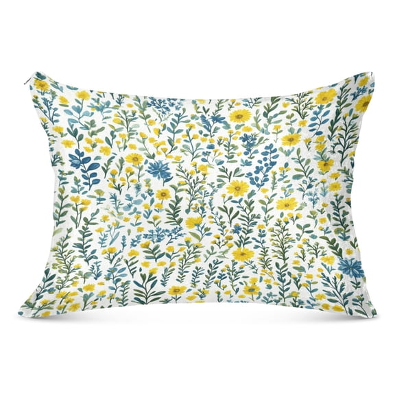 Yellow Floral Pattern 20x40" Plush Pillow Case, Zippered Bed Pillow Cover for All Seasons Use
