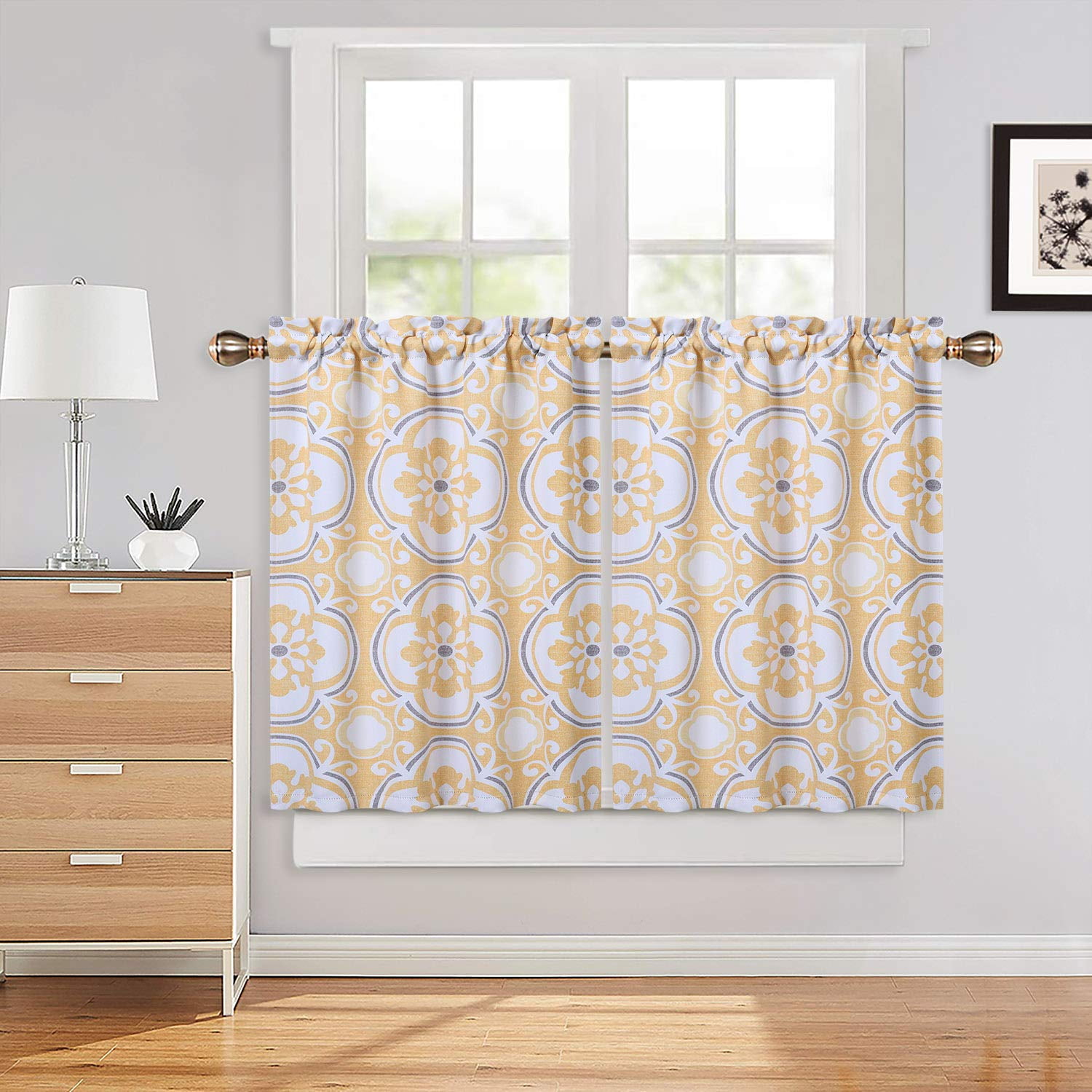 OREMILA Tier Curtains For Kitchen Windows Floral Café Curtains, 27