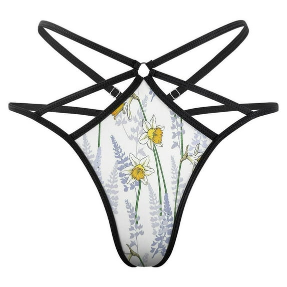 Yellow Floral Pattern Open Type Women's Panties Crotch Opening G-strings Thongs Lingeries Underwear