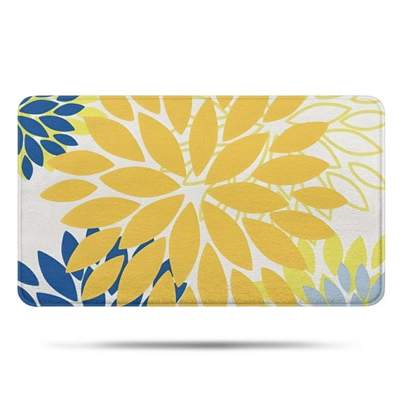 Yellow Floral and Petal Pattern Bathroom Rugs Mat,Non Slip Microfiber Bathroom Rug,Rubber Backing,Soft Bathroom Mats for Bathroom Floor,Tub and Shower,17x30in(43x75cm)