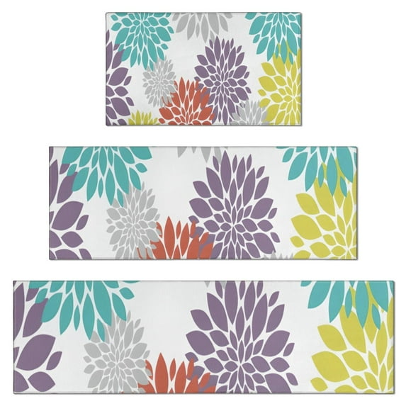 Yellow Floral and Petal Pattern Kitchen Rugs Sets Of 3,Kitchen Runner Rugs Non Skid Washable,Decorative Kitchen Floor Mats for Kitchen,Sink,Laundry,17"x30"+ 17"x47" + 17"x59"