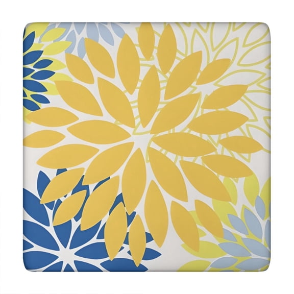 Yellow Floral and Petal Pattern Square Fitted Tablecloth with Elastic Edge,Square Table Cover,Washable Elastic Table Cover for Home Kitchen Party Decor 34"x34"