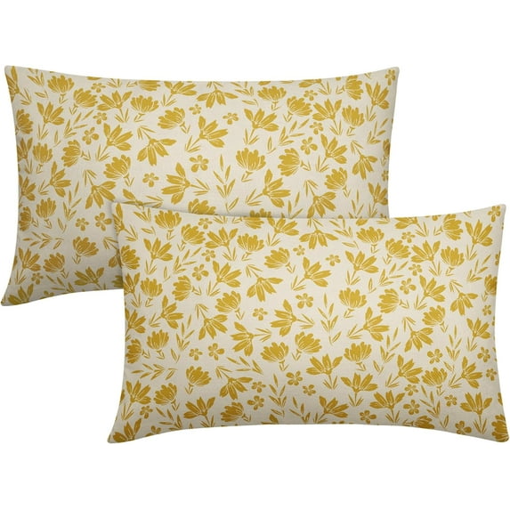 Yellow Floral Pillow Covers 12x20 Set of 2 Vintage Rustic Old Style Cute Small Flower Yellow Cream Print Decorative Outdoor Pillowcases Farmhouse Throw Cushion Case Decor for Couch Sofa Bed