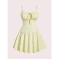thumbnail image 1 of Yellow Floral Print Fit & Flare Mini Dress With Spaghetti Straps And Tie Front, 1 of 6