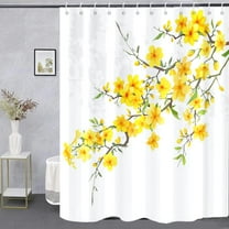 Yellow Floral Shower Curtain, Flower Blossom Plant Botanical Spring Durable Waterproof Fabric Machine Washable with Hooks for Bathroom Bathtub Decor 72x72