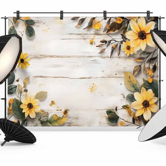 Yellow Floral Spring Backdrop for Photoshoot, Photography Photo Studio Background Wall Backdrop, Vintage Summer Botanical Back Drop Banner Panel for Portraits Wedding Party Live Streaming Decor 8x6Ft
