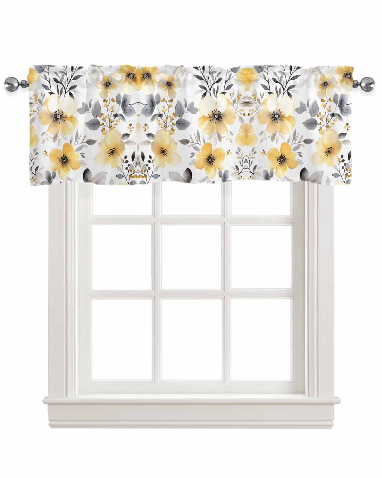 Yellow Floral Spring Kitchen Valances for Windows Farmhouse Linen ...