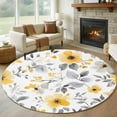 thumbnail image 1 of Yellow Floral Spring Round Rug 5ft Washable Circle Kitchen Rugs Non Slip Elegant Summer Botanical Gray Large Area Rug Indoor Floor Carpet for Bedroom Living Room Home Office Dining Room Nursery, 1 of 8