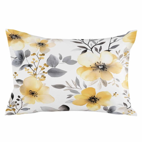 Yellow Floral Spring Throw Pillow Cover 16 x 24 Inch Decorative Pillow Cover Summer Botanical Gray Farmhouse Lumbar Pillowcase Seasonal Rectangle Cushion Case for Couch Sofa Bed Living Room