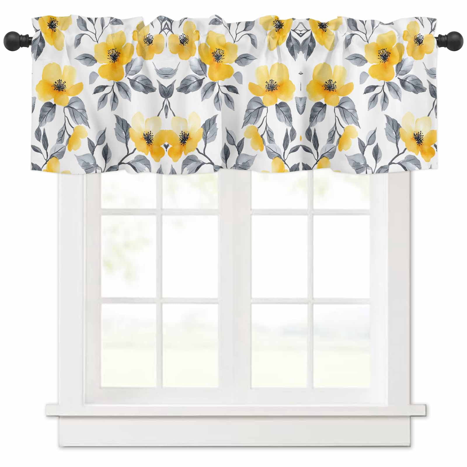 Yellow Floral Spring Valances for Windows Farmhouse Kitchen Curtains ...