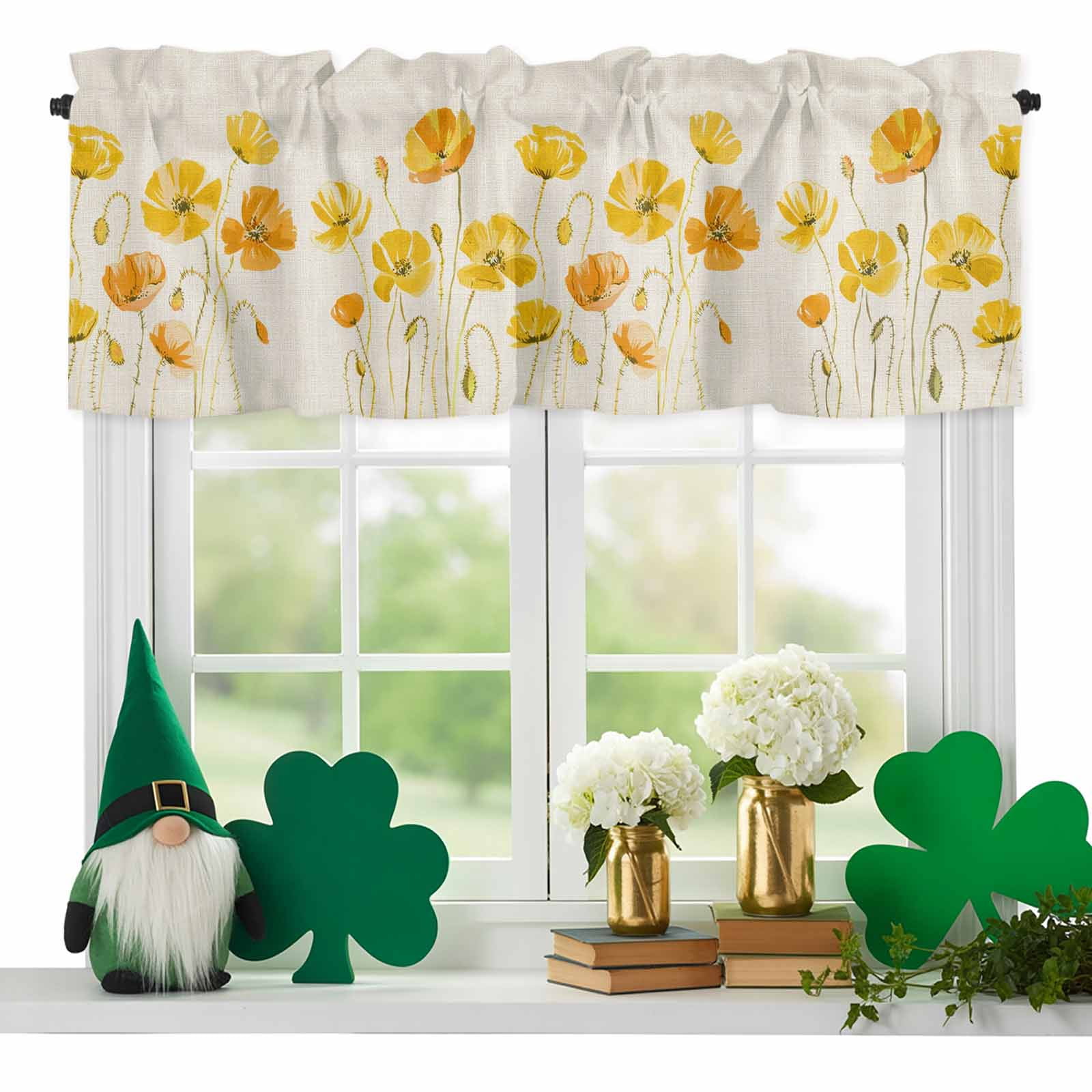 Yellow Floral Valances for Windows, Watercolor Autumn Orange