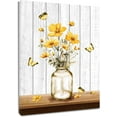 thumbnail image 1 of Yellow Floral Wall Art Rustic Flower in Vase with Butterfly Canvas Wall Art Farmhouse Grey Vertical Wood Framed Prints Wall Decor for Bathroom Living Room Bedroom Kitchen Office,12Wx16L inch, 1 of 6