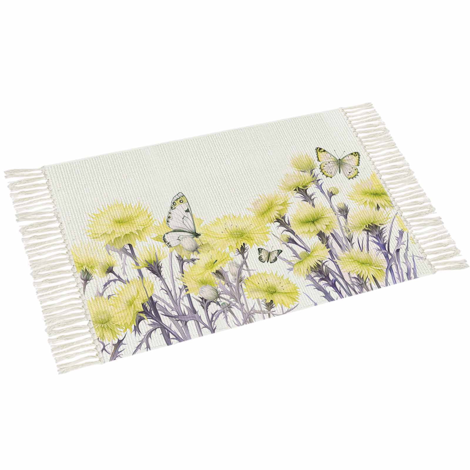 Yellow Floral Washable Bath Rug - 2x3 Entry Rug Washable Indoor ...