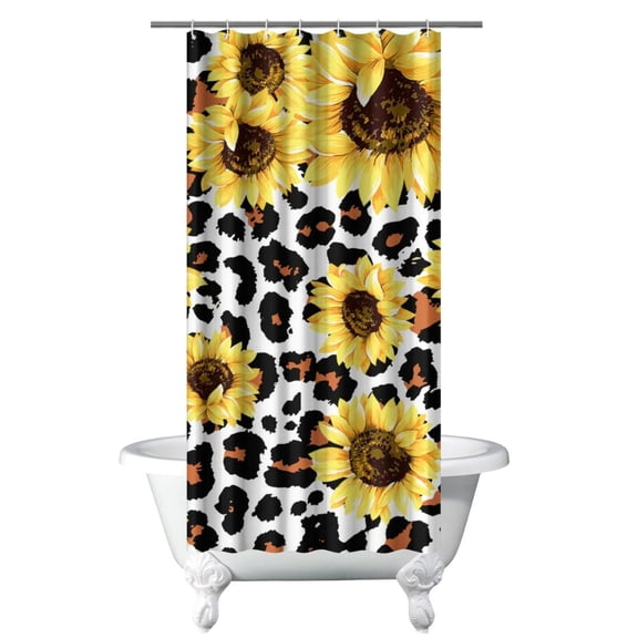 Yellow Floral Wildflower Boho Shower Curtain 36x72 with Hooks, Sunflower Bee Butterfly Pattern, Quick-Dry Rustic Polyester for Country Farmhouse Vintage Decor