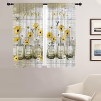 Yellow Floral Window Curtains for Bedroom 42 x 63 Inch Rod Pocket Spring Bird Flower Cute White Grey Daisy Retro Vintage Rustic Country Fun Living Room Treatment Set of 2 Curtain Panels Drapes