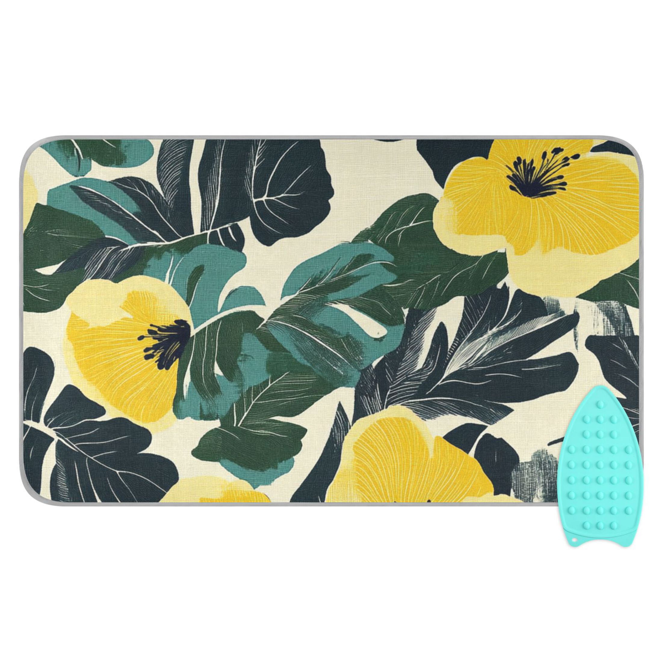 Yellow Floral and Leaf Ironing Mat Blanket for Table Top Travel Portable Ironing Board Pad 47.2x27.6 Inch