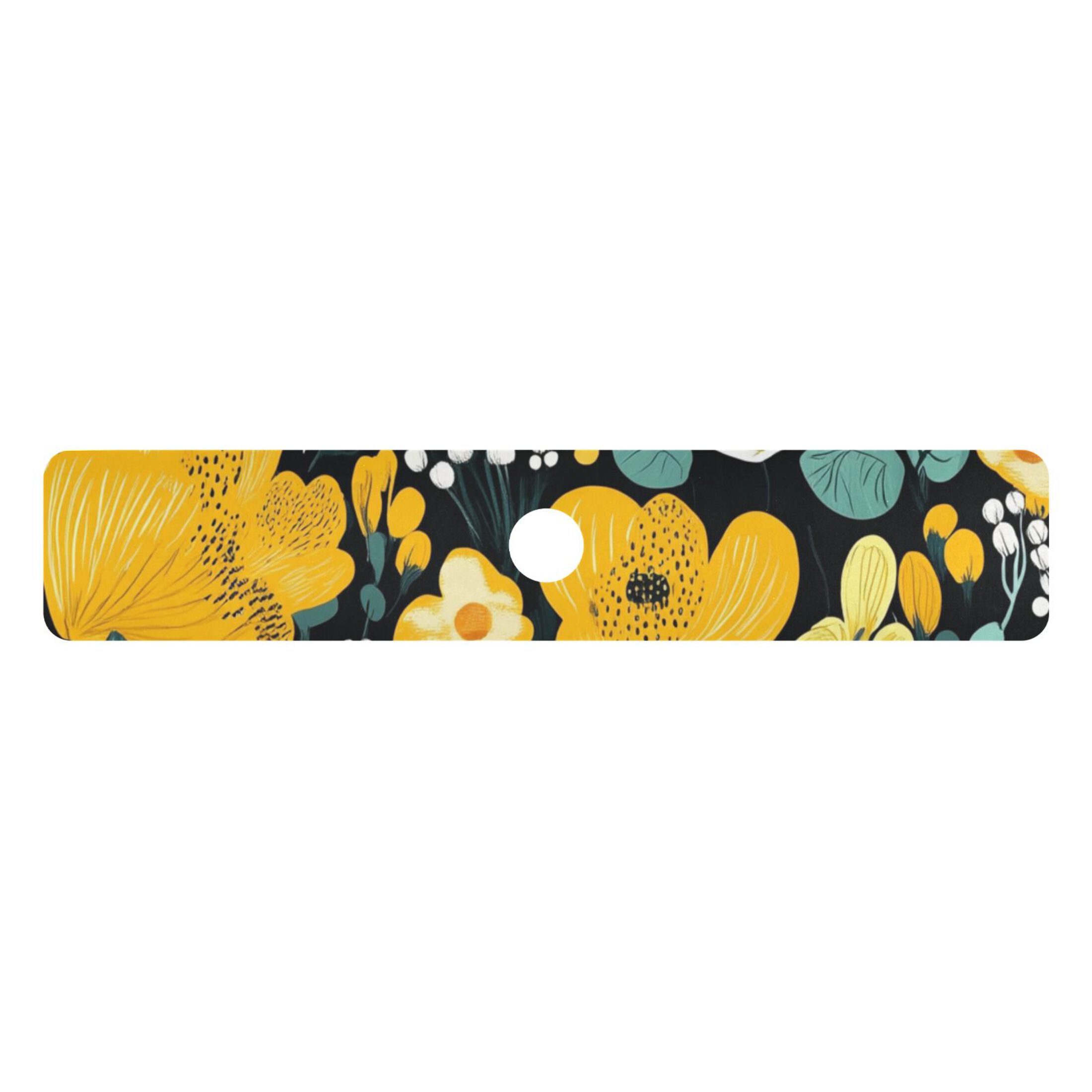 Yellow Floral on Black Background Kitchen Sink Splash Guard, Silicone ...