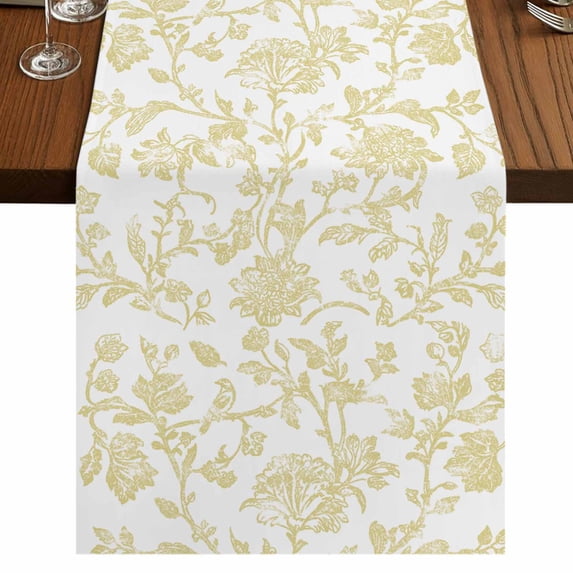 Yellow Flower 90 Inch Table Runner, Vintage Farmhouse Boho Leaf Spring Plant Farmhouse Dresser Scarf Cotton & Linen Tablerunner for Dining/Kitchen Island/Holiday Party Décor 13" x 90"