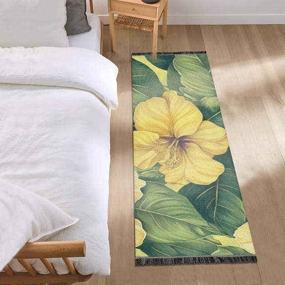 Yellow Flower Background Bedroom Runner Rug 2'x 6' Non Slip Carpet Indoor Home Area Rug Living Room