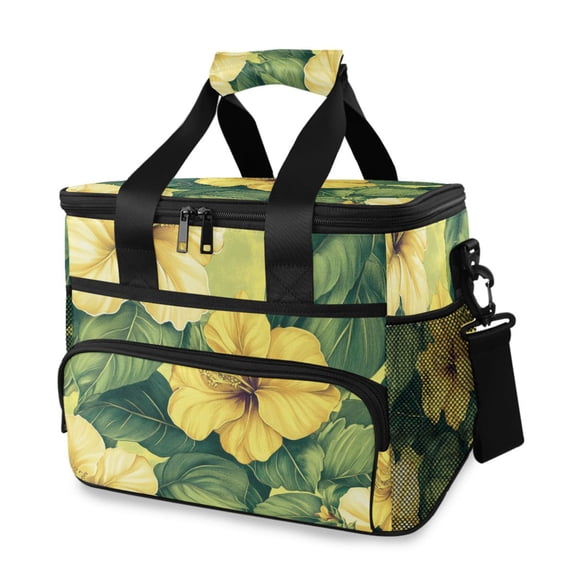 Yellow Flower Background Insulated Lunch Bag 15L Cooler Box for Women Men Work Camping Beach Travel