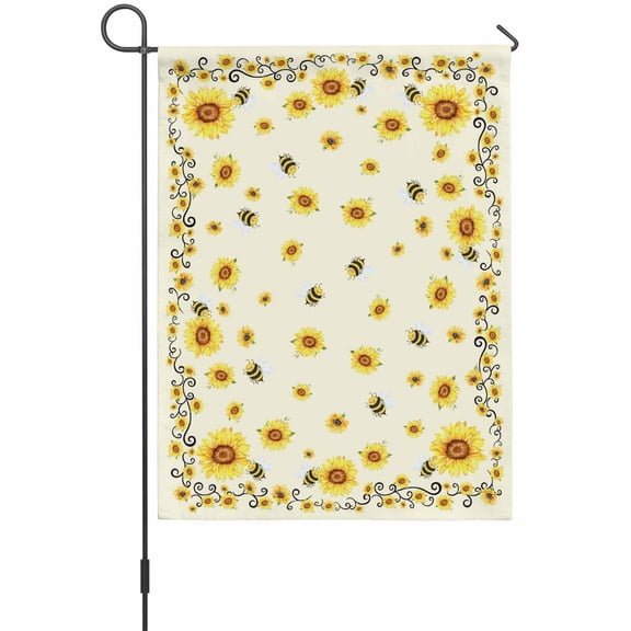Yellow Flower Bee Garden Flag 12 x 18 Inches, Vintage Country Sunflower Floral Summer Bee Yellow Weather Proof Outdoor Patio Flags Double Sided Small Garden Decoration for Yard Outside Home