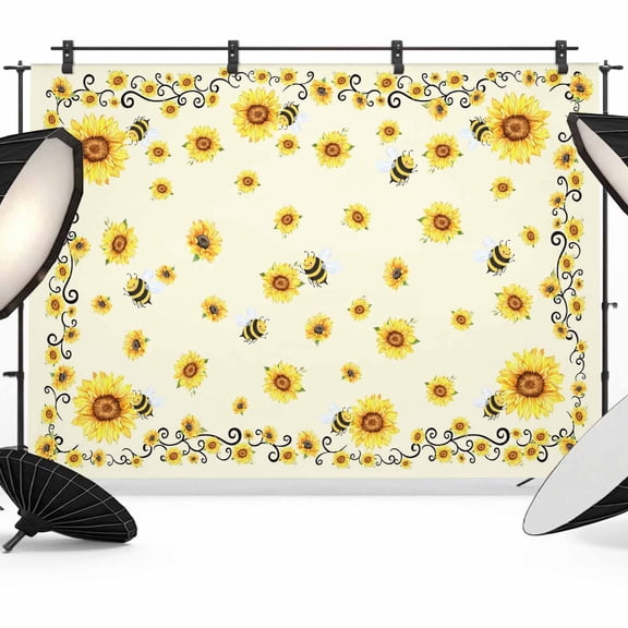 Yellow Flower Bee Photography Backdrop 7x5FT, Vintage Country Sunflower Floral Summer Bee Yellow Photo Backdrops, Background for Photography Studio Photo Studio Background, Back Drop for Photoshoot