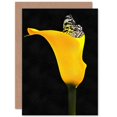 thumbnail image 1 of Yellow Flower Black White Butterfly Photo Birthday Greetings Card Plus Envelope Blank inside, 1 of 3