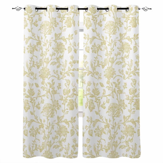Yellow Flower Blackout Curtains 84 Inches Long for Bedroom, Vintage Farmhouse Boho Leaf Spring Plant Thermal Insulated Room Darkening Black Out Window Curtain Panels Grommet Drapes for Living Room