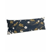Yellow Flower Body Pillow Covers, Japanese Style Floral Leaf Textured Navy Blue Soft Bed Throw Pillowcases Breathable Cooling Long Lumbar Body Pillow Sham Cover for Bed Sofa 20x54