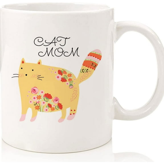 Yellow Flower Cat Mom Mug Coffee Mug, White With Colored Inside And Handle, Ceramic Novelty Coffee Mugs 11oz, 15oz Mug, Tea Cup, Gift Present Mug For Birthday, Christmas Thanksgiving Fes