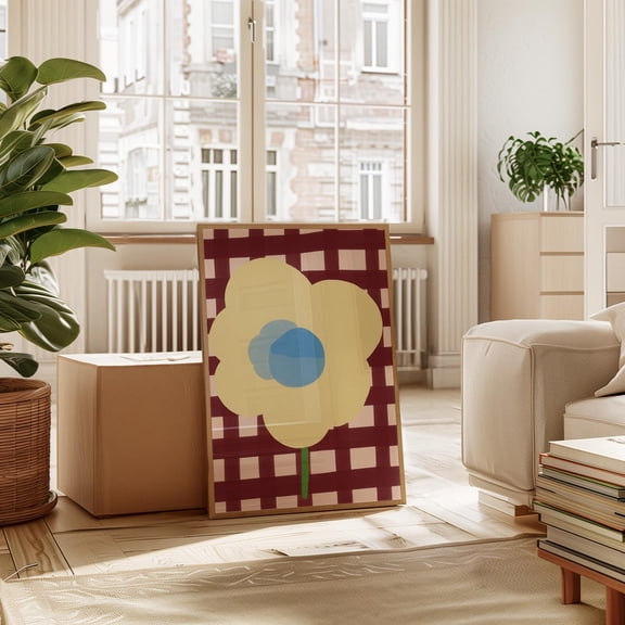 Yellow Flower Checkered Poster, Unframed Paper Poster 8x10in
