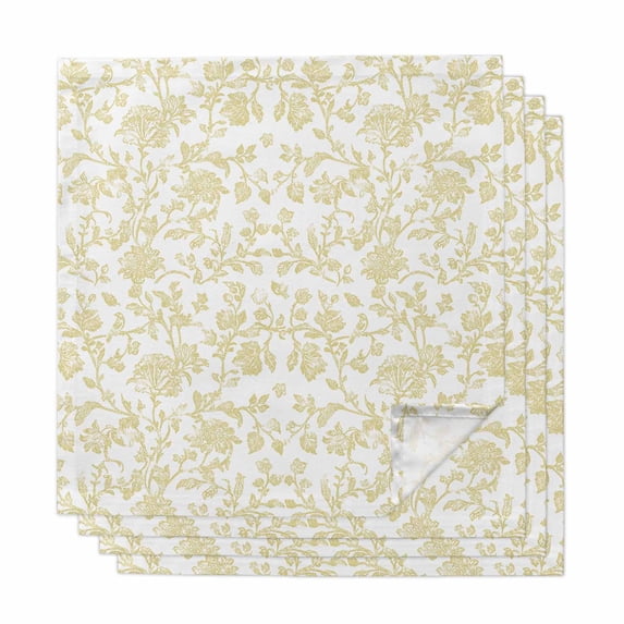 Yellow Flower Cloth Napkins, Vintage Farmhouse Boho Leaf Spring Plant Washable and Reusable Dinner Napkins Set of 4, Table Napkin for Kitchen Party Birthday Wedding Hotel Housewarming 20"x20"