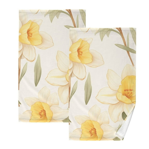 Yellow Flower Cotton Face Towels Sets Absorbent Hand Towel 2 PCs Soft Towel for Bathroom Kitchen Hotel Decoration