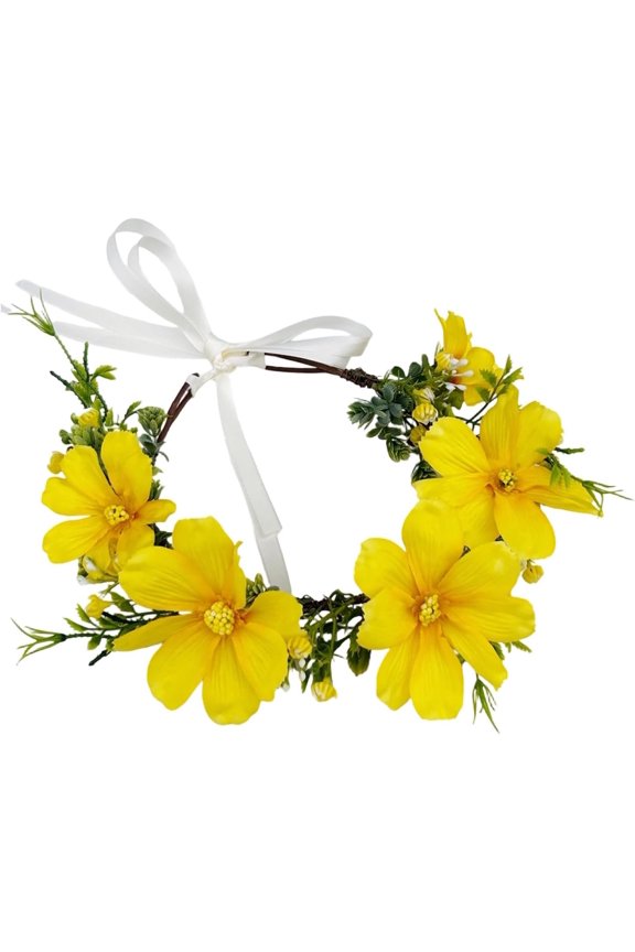 Yellow Flower Crown Headband, Artificial Boho Daisy Floral Headpiece, Fairy Forest Woodland Flower Headband for Women Girls Renaissance Birthday Bride Wedding Party Hair Accessories