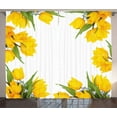 thumbnail image 1 of Ambesonne Yellow Flower Curtains 2 Panel Set, Yellow Tulips, 108" x 84", Fern Green Mustard, 1 of 3