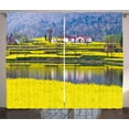 thumbnail image 1 of Ambesonne Yellow Flower Curtains 2 Panel Set, Spring Scenery, 108" x 63", Hunter Green Yellow, 1 of 3