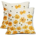 thumbnail image 1 of Yellow Flower Daisy Pillow Covers 16x16 Set of 2 Bee Floral Print Spring Summer Themed Decorative Throw Pillow Cases Outdoor Farmhouse Decor for Sofa Couch Bed, 1 of 6