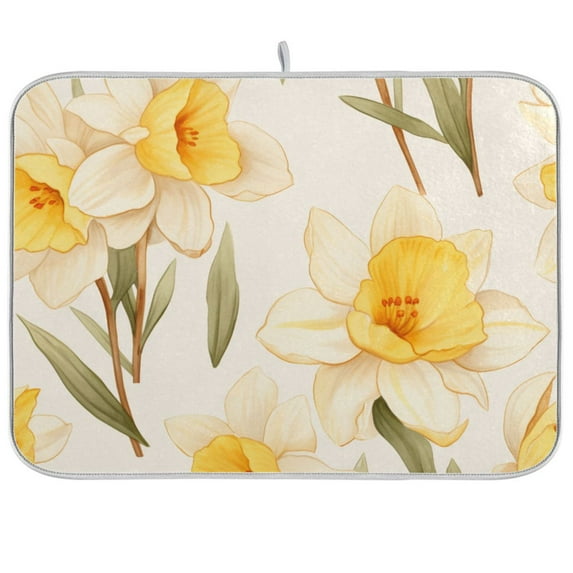 Yellow Flower Dish Drying Mat Microfiber Kitchen Pad Large Counter Absorbent Dish Mats Drainer Rack 18"x24"