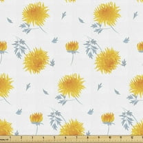 Yellow Flower Fabric by the Yard Upholstery, Seasonal Autumn Florets Chrysanthemum Fall Leaves Natural Grace Theme, Decorative Fabric for DIY and Home Accents, 5 Yards, Mustard Pale Grey by Ambesonne