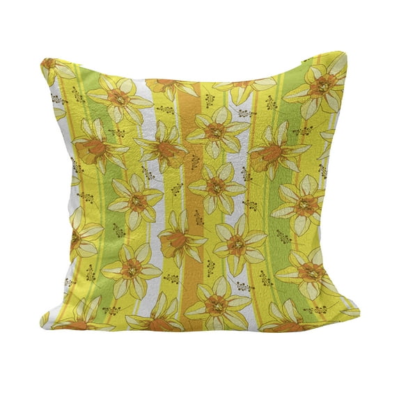 Yellow Flower Fluffy Throw Pillow Cushion Cover, Floral Spring Narcissus and Daffodil Jonquil Blooms Striped Backdrop, Decorative Square Pillow Case, 26" x 26", Yellow Apple Green, by Ambesonne