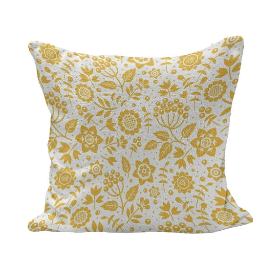 Yellow Flower Fluffy Throw Pillow Cushion Cover, Rustic Composition with Berries Twigs Graphic Flora Nature Leaves Pattern, Rectangle Accent Pillow Case, 26" x 16", Yellow White, by Ambesonne