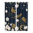 thumbnail image 1 of Yellow Flower Kitchen Curtains 96 Inch Length, Japanese Style Floral Leaf Textured Navy Blue Grommet Top Bedroom Living Room Curtains, Light Filtering Cafe Curtain Drapes 2 Panels Set 104''x96'', 1 of 9