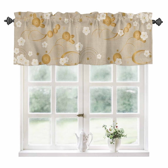 Yellow Flower Kitchen Valances for Windows 60x18 Inch Kitchen Curtains Valances Rod Pocket Japanese Style Floral Leaf on Linen Bathroom Window Valances for Window Treatment Decor