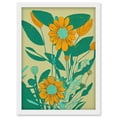 thumbnail image 1 of Yellow Flower Painting Turquoise Colourful Bold Artwork Framed Wall Art Print A4, 1 of 4