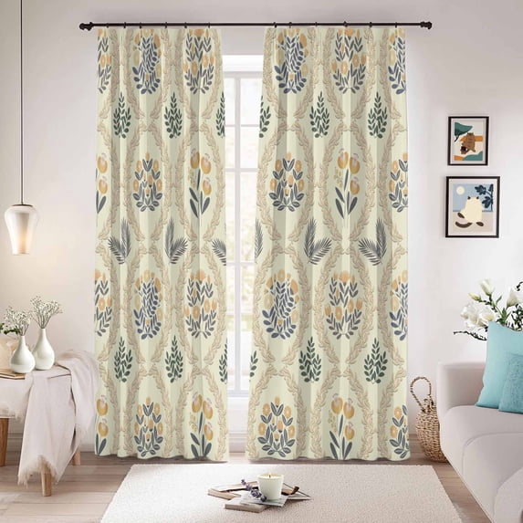 Yellow Flower Pattern Blackout Curtains for Bedroom/Living Room, Pinch Pleated Black Out Curtains, Vintage Botanical Floral Simple Yellow Room Darkening Window Drapes with Hooks 2 Panels, 59"x70"