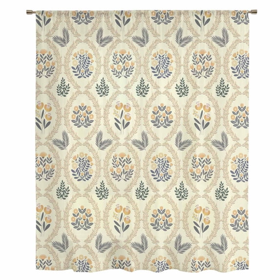 Yellow Flower Pattern Sheer Curtains 96" Long, Vintage Botanical Floral Simple Yellow Light Filering Curtains, Privacy Drapes Simi Floor to Veiling Curtain for Living Room Large Window Treatment