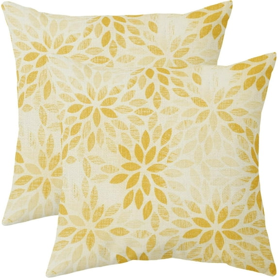 Yellow Flower Pillow Covers 18x18 Set of 2 Summer Dahlia Floral Modern Geometric Floral Cream Outdoor Decorative Throw Pillows Farmhouse Pillowcases Linen Cushion Case Decor for Home Sofa Couch Bed