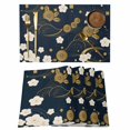 thumbnail image 1 of Yellow Flower Placemats Set of 12, Japanese Style Floral Leaf Textured Navy Blue Placemats for Dining Table, Place Mats for Kitchen Tabletop, Waterproof Wipeable Dining Table Mats Set, 1 of 9