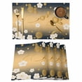 thumbnail image 1 of Yellow Flower Placemats Set of 6, Japanese Style Floral Leaf Textured Placemats for Dining Table, Place Mats for Kitchen Tabletop, Waterproof Wipeable Dining Table Mats Set, 1 of 9