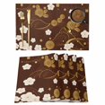 thumbnail image 1 of Yellow Flower Placemats Set of 6, Japanese Style Floral Leaf Textured Red Placemats for Dining Table, Place Mats for Kitchen Tabletop, Waterproof Wipeable Dining Table Mats Set, 1 of 9